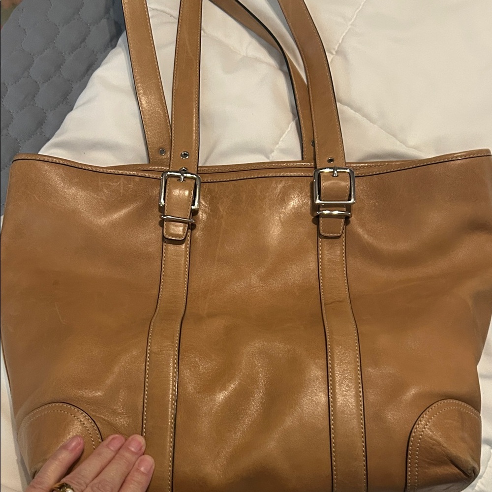 Coach Tan Leather Handbag with Silver Accents